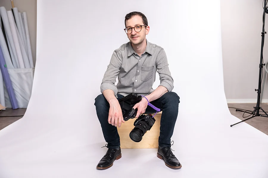 Michael Morreale in his Toronto studio with a camera